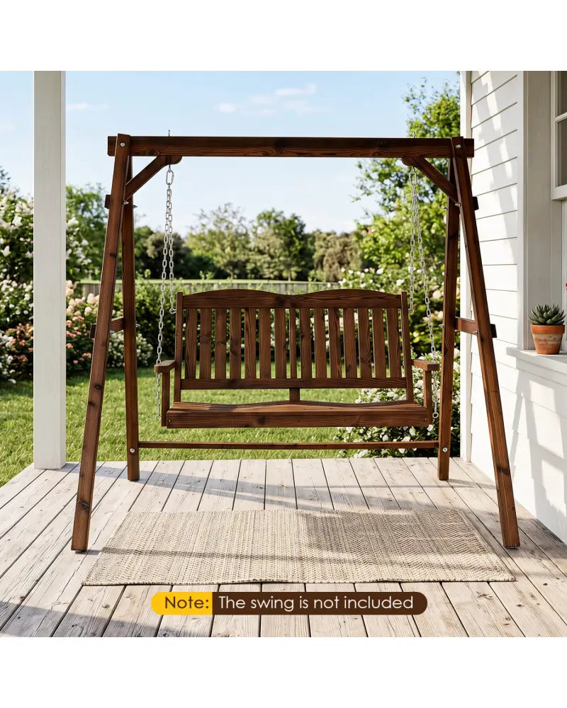 Heavy-Duty Carbonized Fir Wood Swing Frame with Reinforced Bars and 2 Hanging Rings-Brown - Brown - Porch Swings
