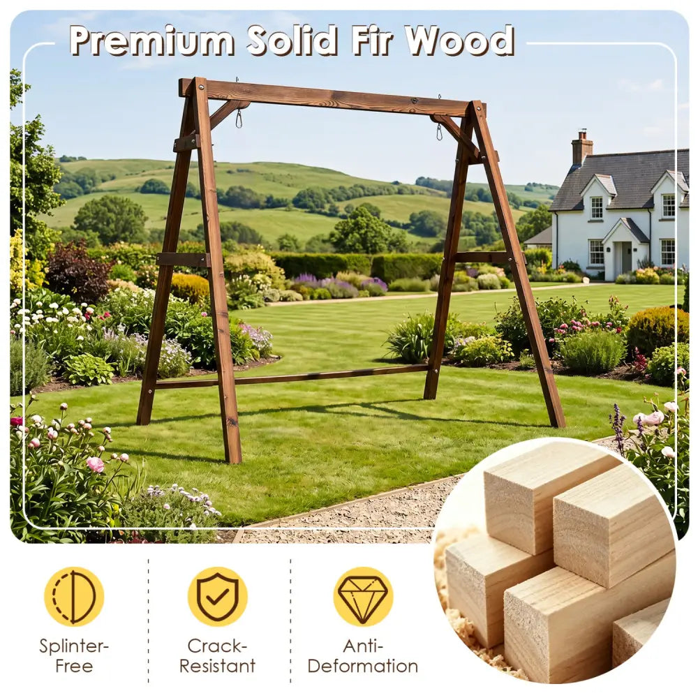 Heavy-Duty Carbonized Fir Wood Swing Frame with Reinforced Bars and 2 Hanging Rings-Brown - Brown - Porch Swings
