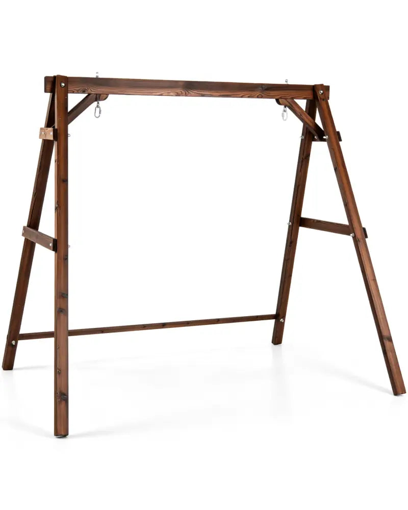 Heavy-Duty Carbonized Fir Wood Swing Frame with Reinforced Bars and 2 Hanging Rings-Brown - Brown - Porch Swings