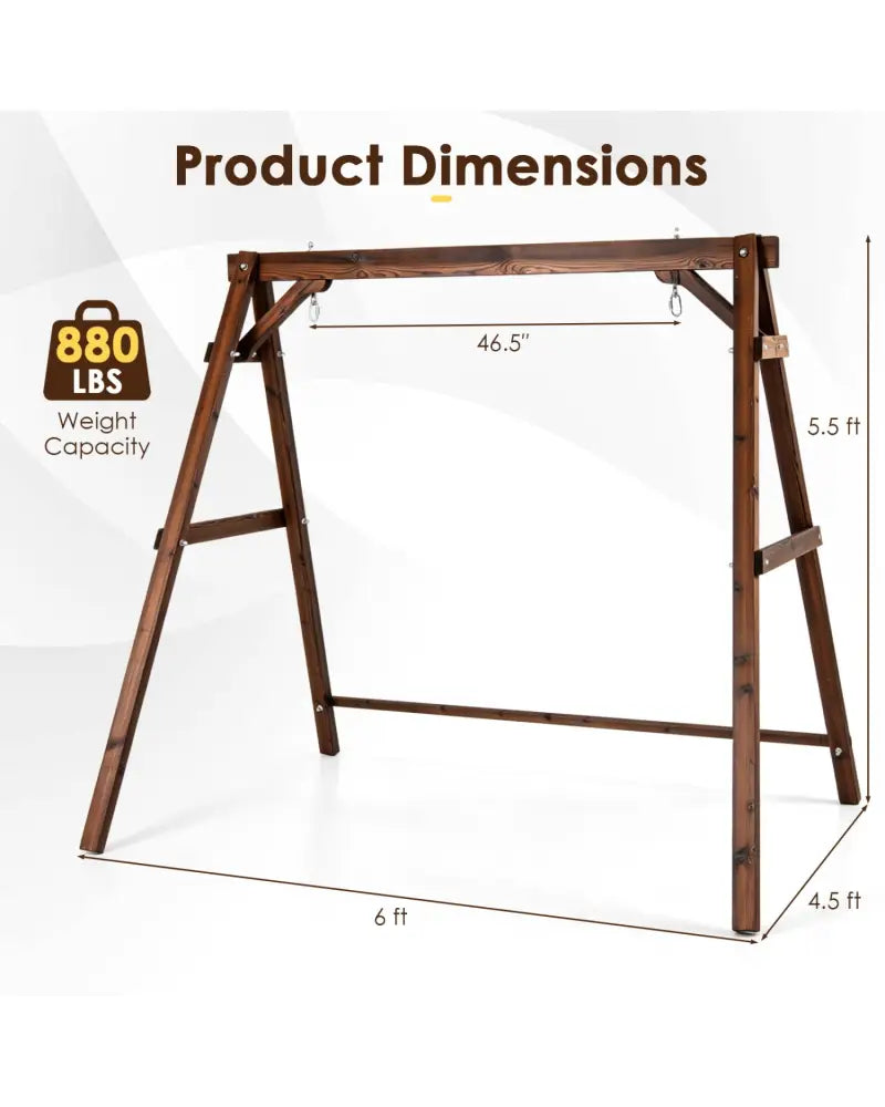 Heavy-Duty Carbonized Fir Wood Swing Frame with Reinforced Bars and 2 Hanging Rings-Brown - Brown - Porch Swings