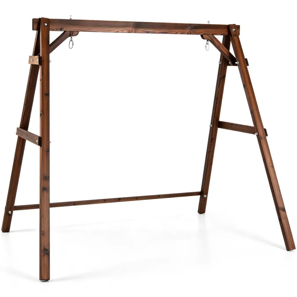 Heavy-Duty Carbonized Fir Wood Swing Frame with Reinforced Bars and 2 Hanging Rings-Brown - Brown - Porch Swings