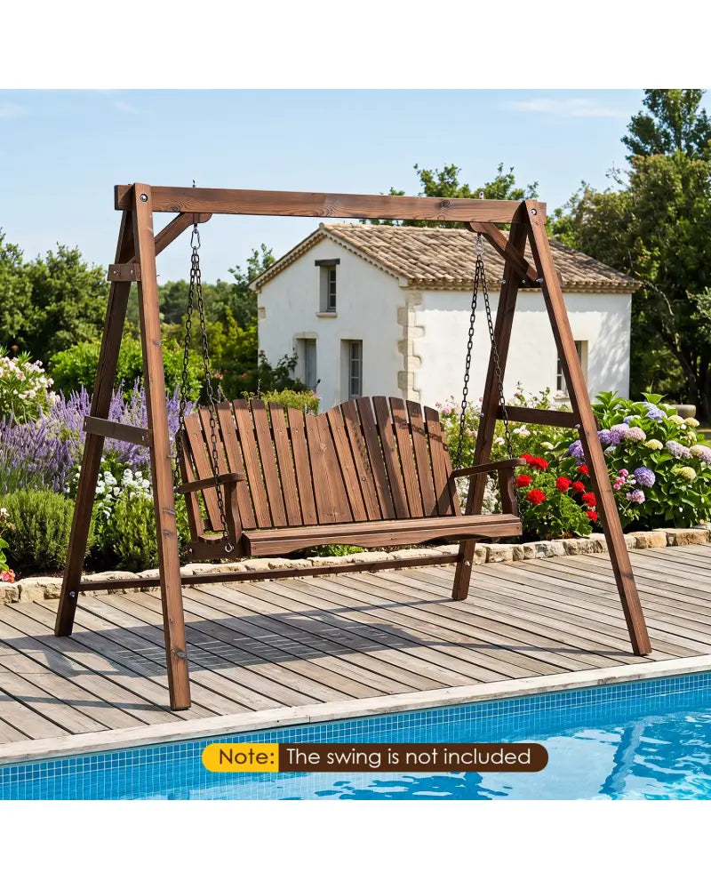 Heavy-Duty Carbonized Fir Wood Swing Frame with Reinforced Bars and 2 Hanging Rings-Brown - Brown - Porch Swings