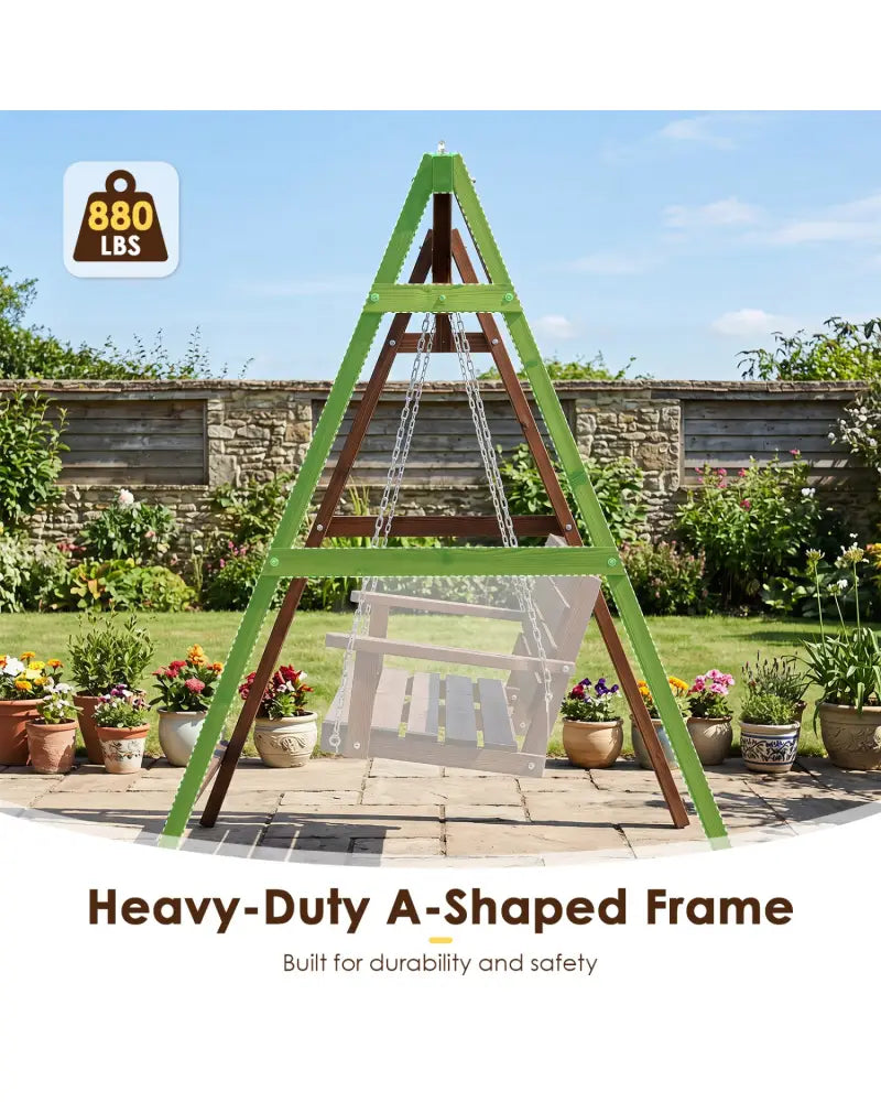 Heavy-Duty Carbonized Fir Wood Swing Frame with Reinforced Bars and 2 Hanging Rings-Brown - Brown - Porch Swings