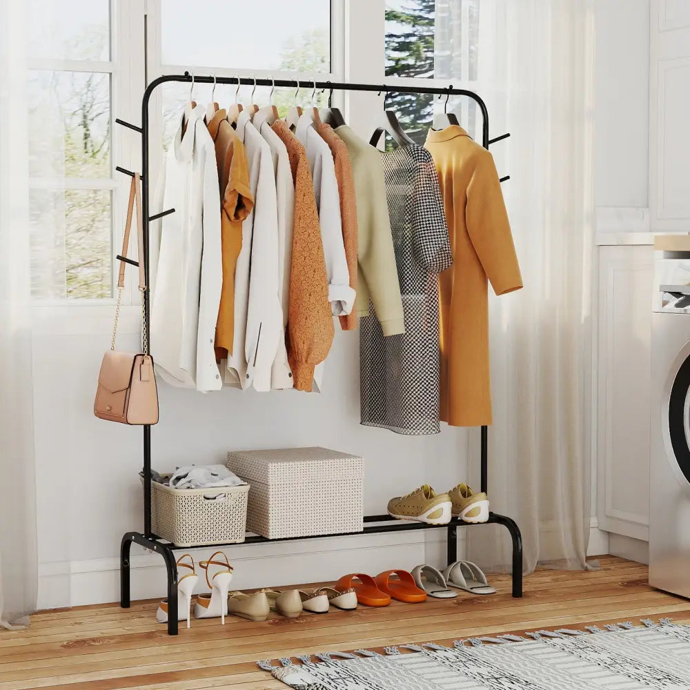 Heavy Duty Clothes Rack 50-Inch Wide Metal Garment Wardrobe Rack-Black - Black - Clothing & Closet Storage