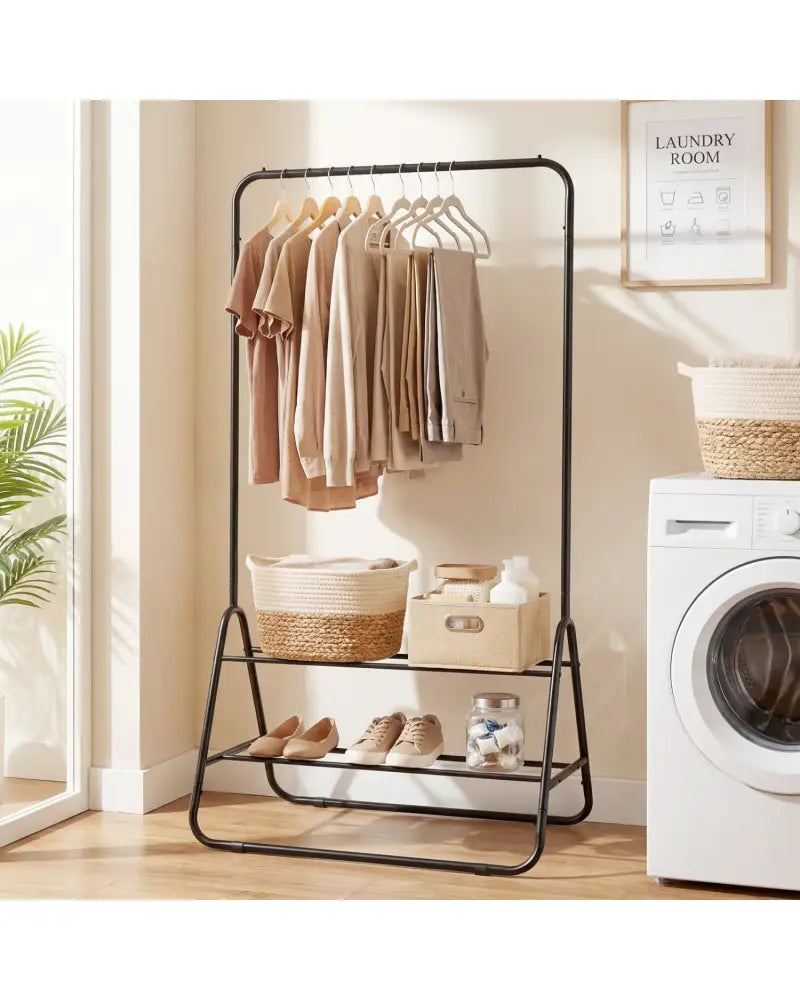 Heavy Duty Clothes Rack with Hanging Rod and Storage Shelves-Black - Black - Clothing & Closet Storage