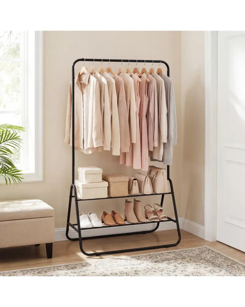 Heavy Duty Clothes Rack with Hanging Rod and Storage Shelves-Black - Black - Clothing & Closet Storage
