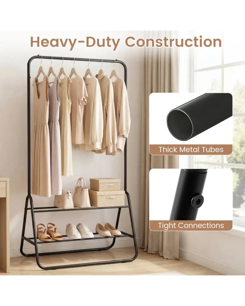 Heavy Duty Clothes Rack with Hanging Rod and Storage Shelves-Black - Black - Clothing & Closet Storage