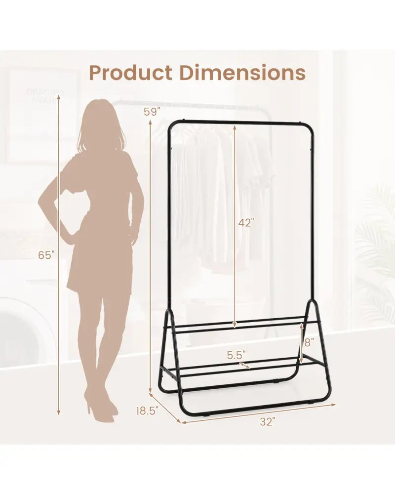 Heavy Duty Clothes Rack with Hanging Rod and Storage Shelves-Black - Black - Clothing & Closet Storage