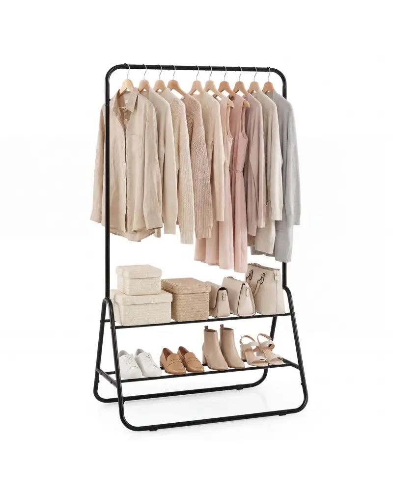Heavy Duty Clothes Rack with Hanging Rod and Storage Shelves-Black - Black - Clothing & Closet Storage