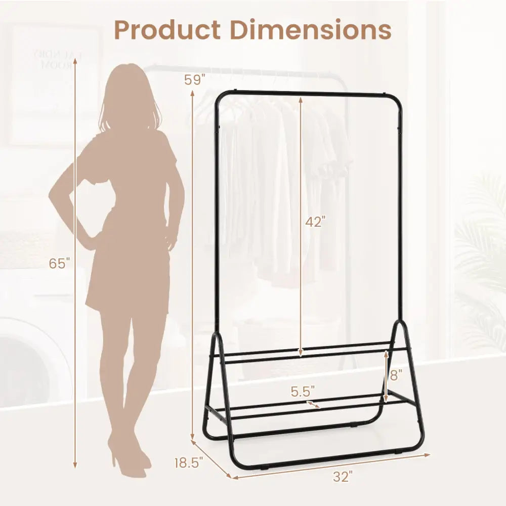 Heavy Duty Clothes Rack with Hanging Rod and Storage Shelves-Black - Black - Clothing & Closet Storage