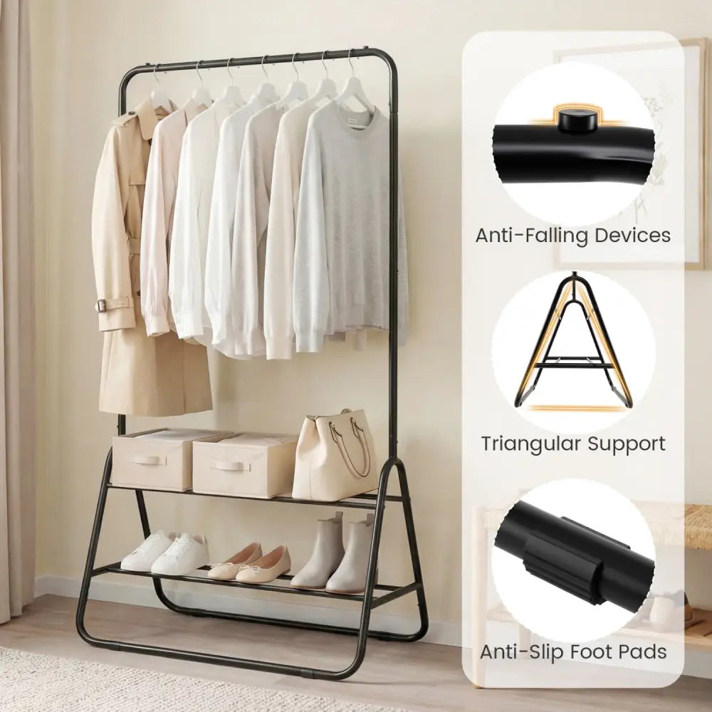 Heavy Duty Clothes Rack with Hanging Rod and Storage Shelves-Black - Black - Clothing & Closet Storage