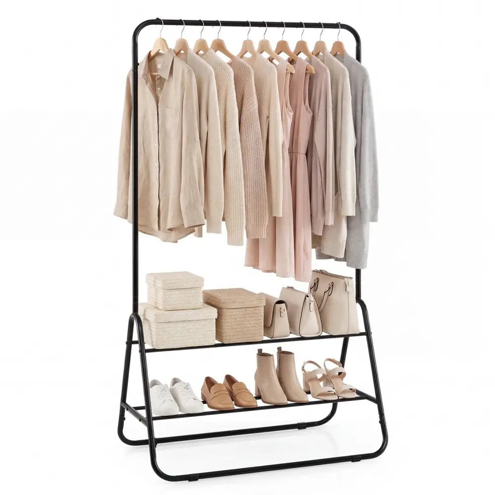 Heavy Duty Clothes Rack with Hanging Rod and Storage Shelves-Black - Black - Clothing & Closet Storage