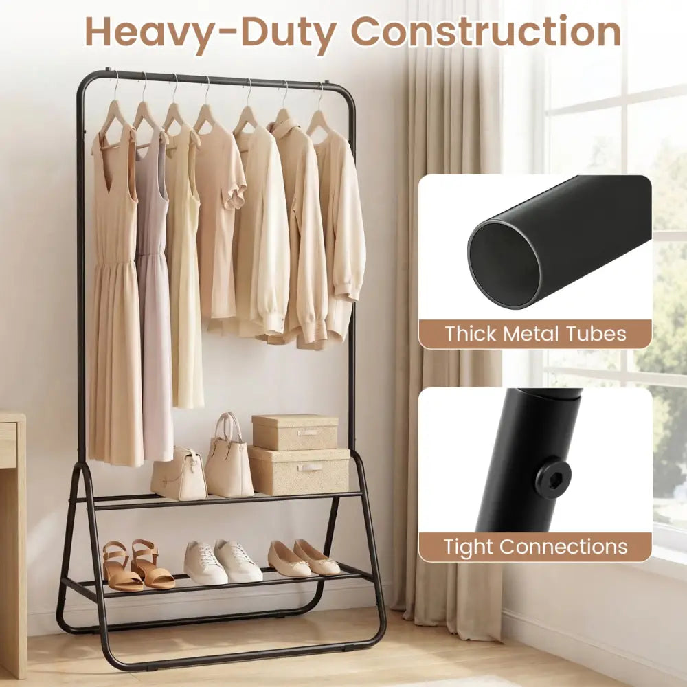 Heavy Duty Clothes Rack with Hanging Rod and Storage Shelves-Black - Black - Clothing & Closet Storage