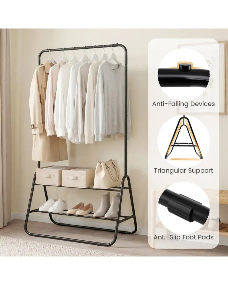 Heavy Duty Clothes Rack with Hanging Rod and Storage Shelves-Black - Black - Clothing & Closet Storage