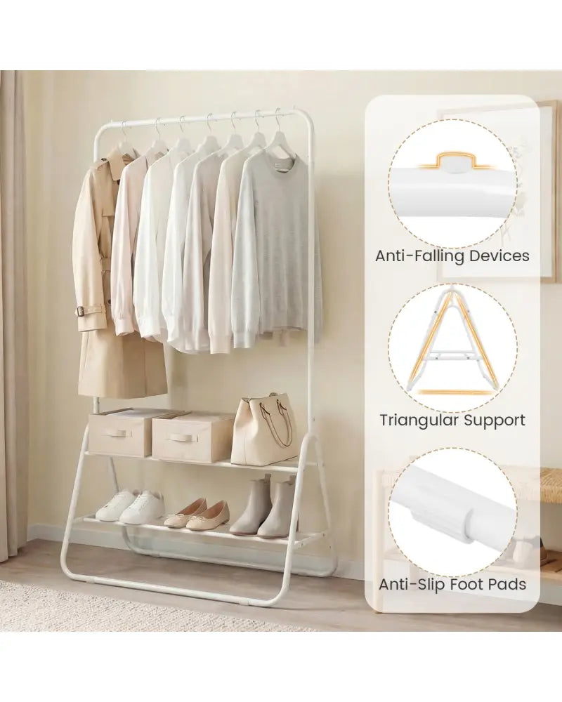 Heavy Duty Clothes Rack with Hanging Rod and Storage Shelves-White - White - Clothing & Closet Storage