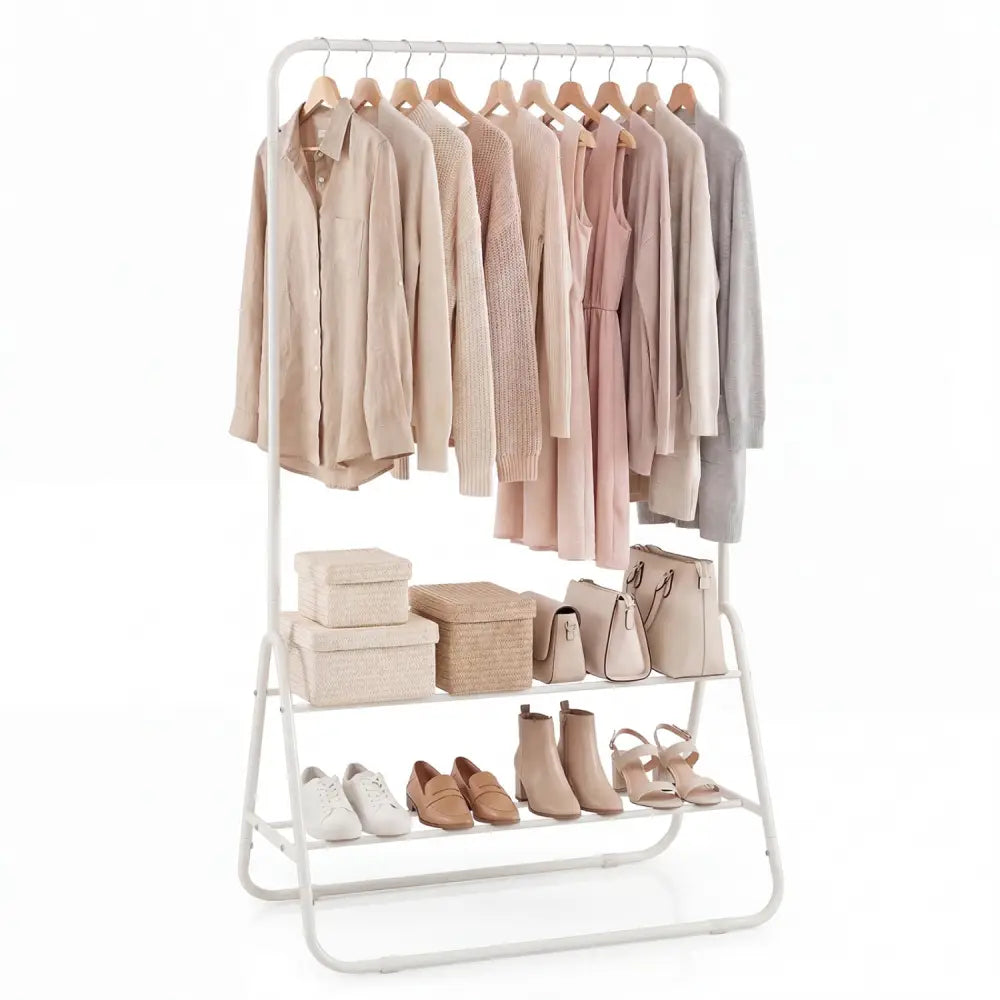 Heavy Duty Clothes Rack with Hanging Rod and Storage Shelves-White - White - Clothing & Closet Storage