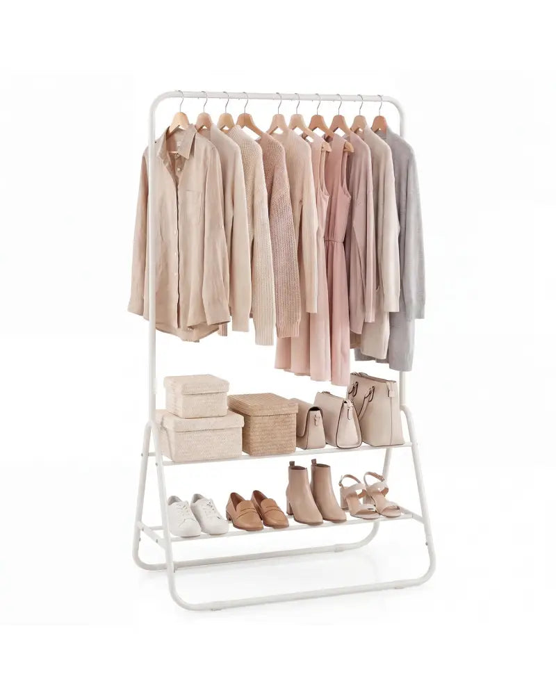 Heavy Duty Clothes Rack with Hanging Rod and Storage Shelves-White - White - Clothing & Closet Storage