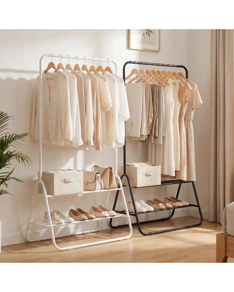 Heavy Duty Clothes Rack with Hanging Rod and Storage Shelves-White - White - Clothing & Closet Storage