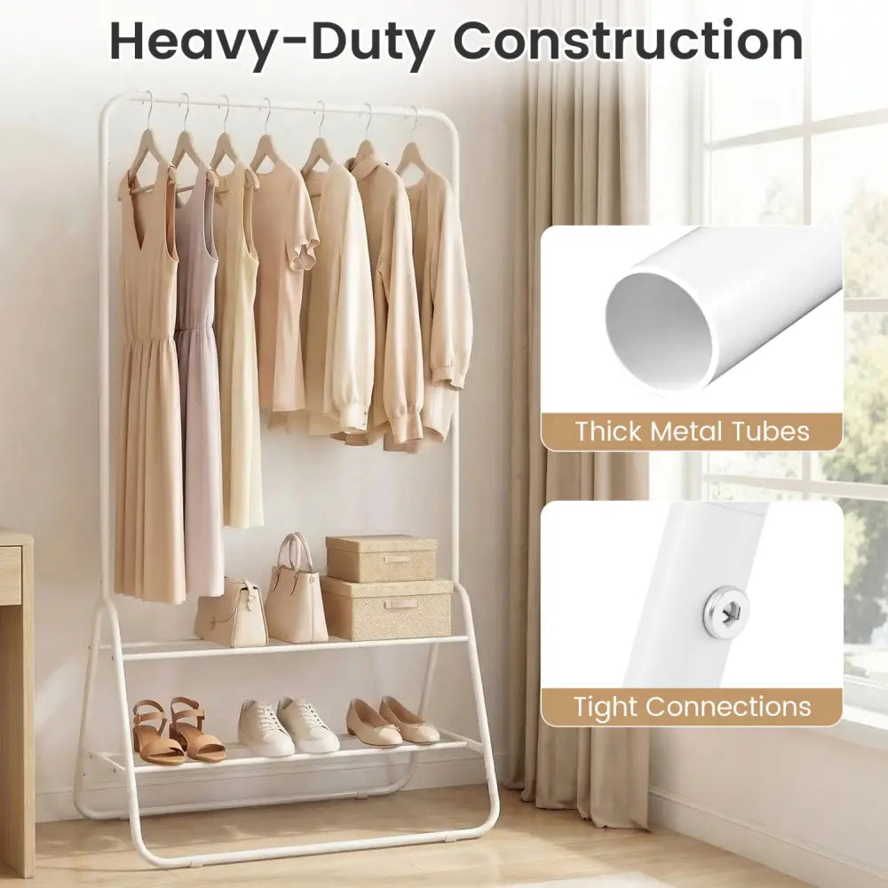 Heavy Duty Clothes Rack with Hanging Rod and Storage Shelves-White - White - Clothing & Closet Storage