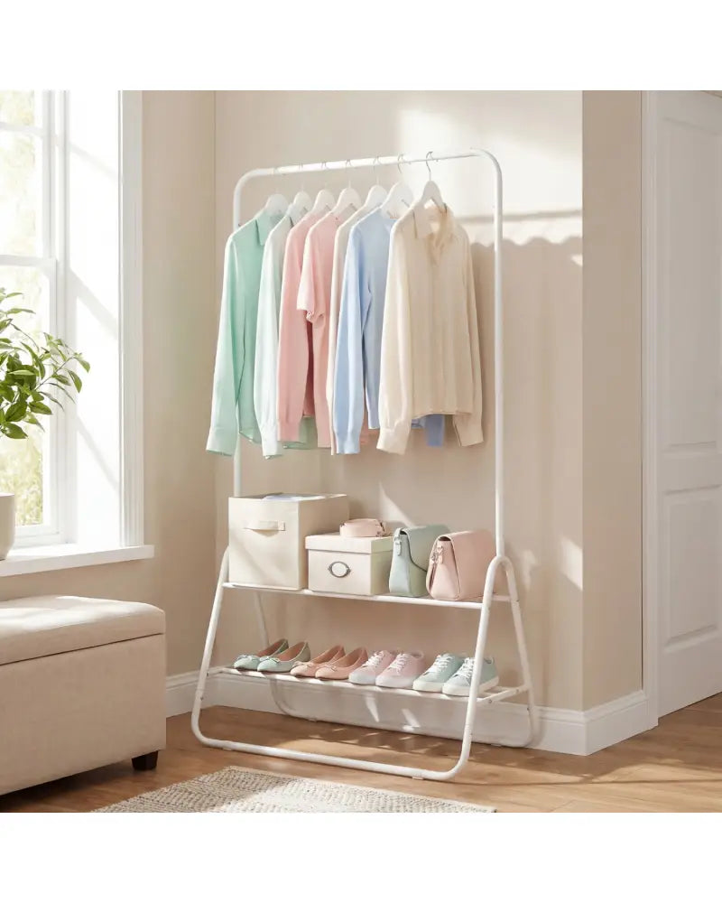 Heavy Duty Clothes Rack with Hanging Rod and Storage Shelves-White - White - Clothing & Closet Storage