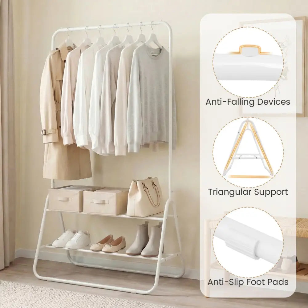 Heavy Duty Clothes Rack with Hanging Rod and Storage Shelves-White - White - Clothing & Closet Storage