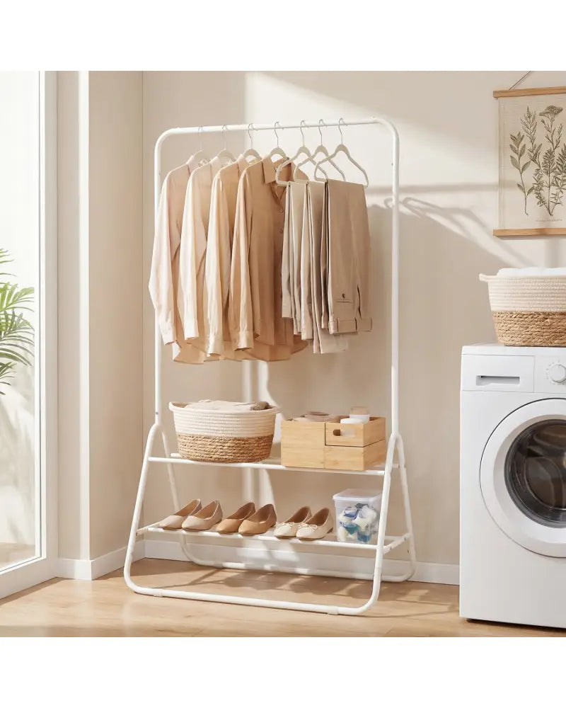Heavy Duty Clothes Rack with Hanging Rod and Storage Shelves-White - White - Clothing & Closet Storage