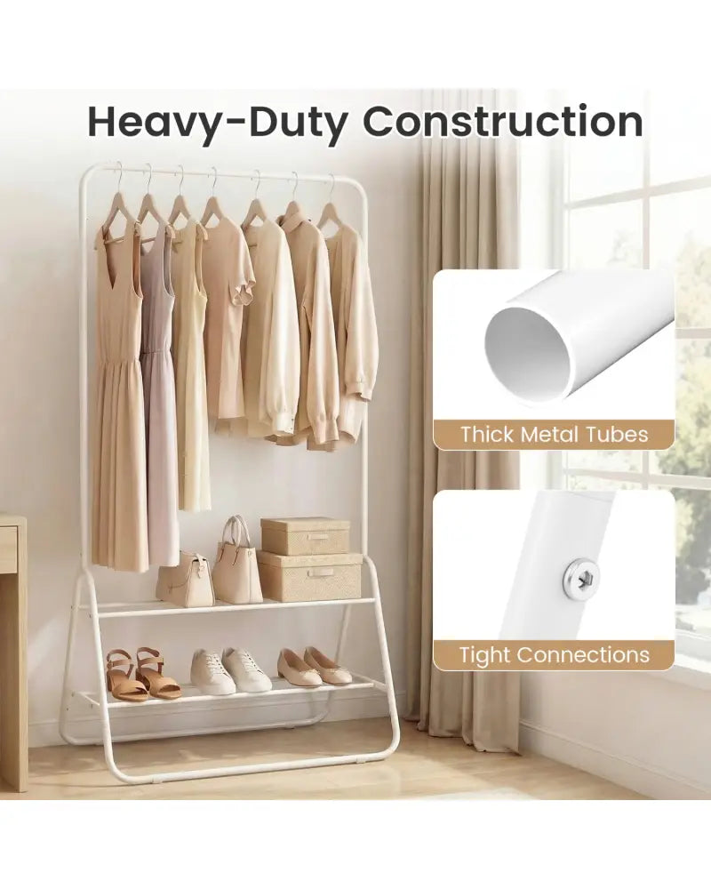 Heavy Duty Clothes Rack with Hanging Rod and Storage Shelves-White - White - Clothing & Closet Storage