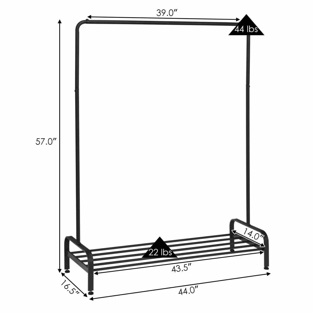 Heavy Duty Clothes Stand Rack with Top Rod and Lower Storage Shelf - Black - Clothing & Closet Storage