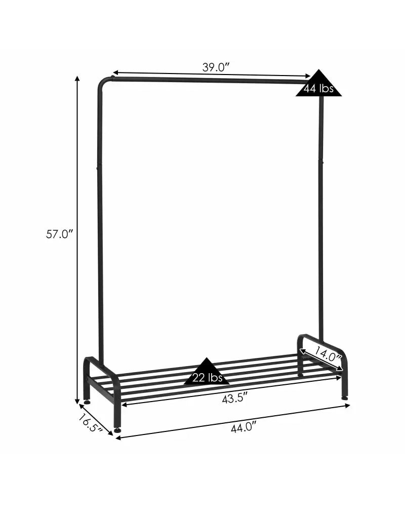 Heavy Duty Clothes Stand Rack with Top Rod and Lower Storage Shelf - Black - Clothing & Closet Storage