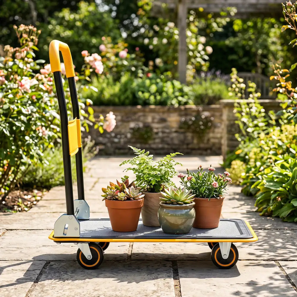 Heavy Duty Foldable Push Cart Dolly with 560 lbs Weight Capacity-Yellow - Yellow - Garages