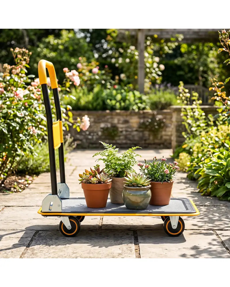 Heavy Duty Foldable Push Cart Dolly with 560 lbs Weight Capacity-Yellow - Yellow - Garages