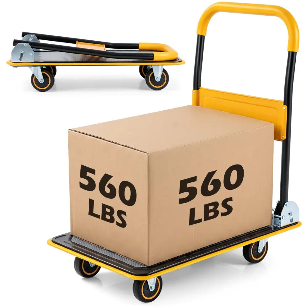 Heavy Duty Foldable Push Cart Dolly with 560 lbs Weight Capacity-Yellow - Yellow - Garages