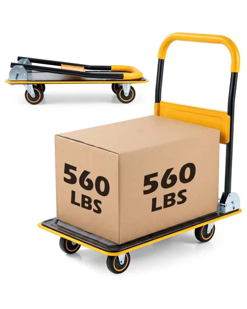 Heavy Duty Foldable Push Cart Dolly with 560 lbs Weight Capacity-Yellow - Yellow - Garages