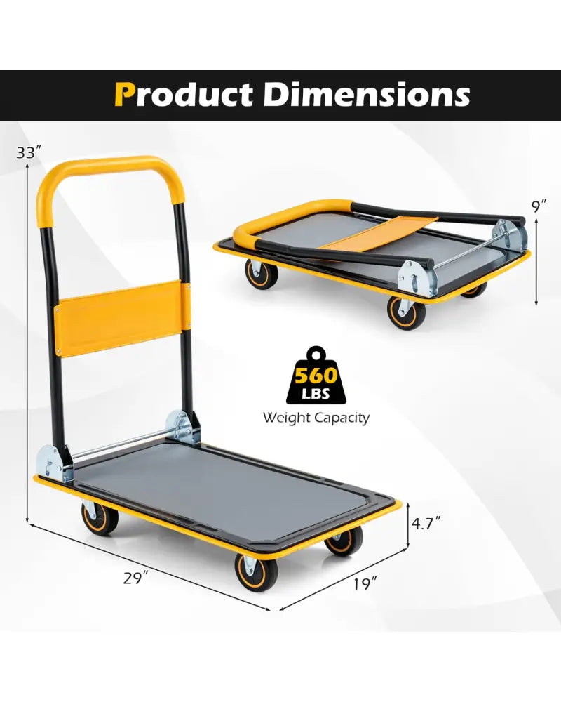 Heavy Duty Foldable Push Cart Dolly with 560 lbs Weight Capacity-Yellow - Yellow - Garages