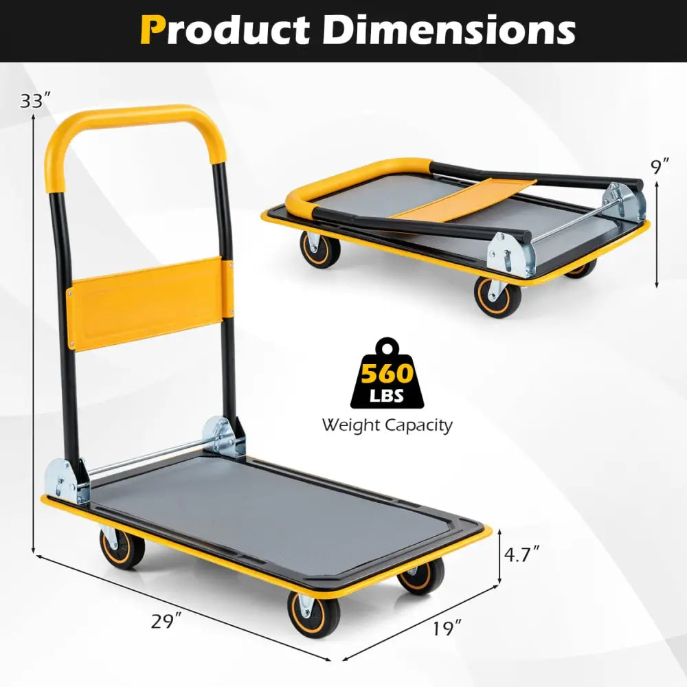 Heavy Duty Foldable Push Cart Dolly with 560 lbs Weight Capacity-Yellow - Yellow - Garages