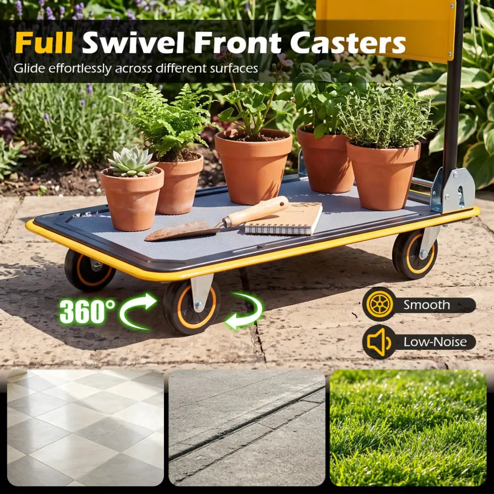 Heavy Duty Foldable Push Cart Dolly with 560 lbs Weight Capacity-Yellow - Yellow - Garages