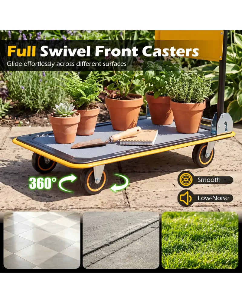 Heavy Duty Foldable Push Cart Dolly with 560 lbs Weight Capacity-Yellow - Yellow - Garages