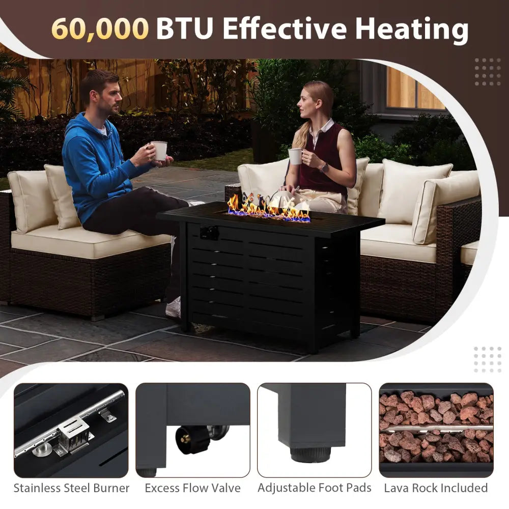 Heavy-duty Frame Rattan Sofa Set with 60000 BTU Firepit Table-Off White - Off White - Outdoor Sectionals