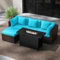 Heavy-duty Frame Rattan Sofa Set with 60000 BTU Firepit Table-Turquoise - Turquoise - Outdoor Sectionals