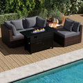 Heavy-duty Frame Rattan Sofa Set with 60000 BTU Firepit Table-Gray - Gray - Outdoor Sectionals