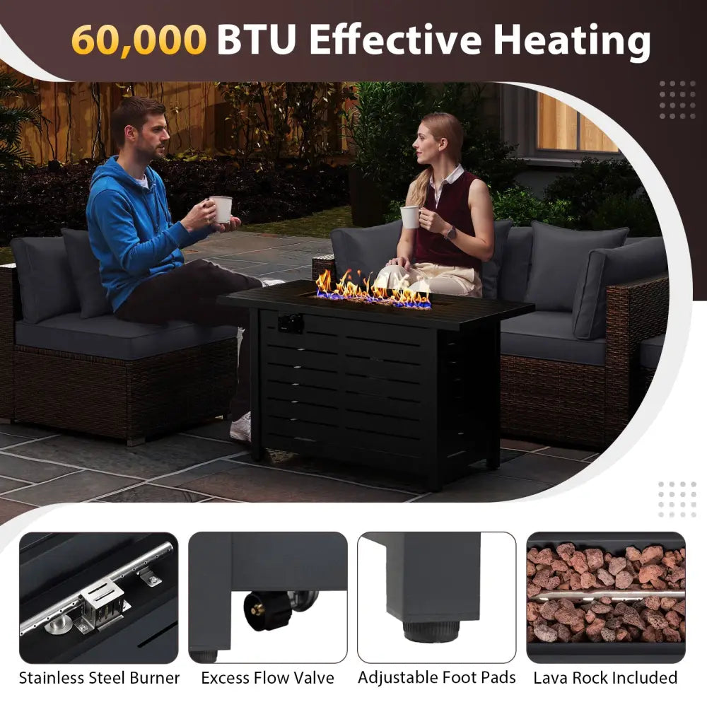 Heavy-duty Frame Rattan Sofa Set with 60000 BTU Firepit Table-Gray - Gray - Outdoor Sectionals