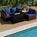 Heavy-duty Frame Rattan Sofa Set with 60000 BTU Firepit Table-Navy - Navy - Outdoor Sectionals