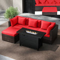 Heavy-duty Frame Rattan Sofa Set with 60000 BTU Firepit Table-Red - Red - Outdoor Sectionals