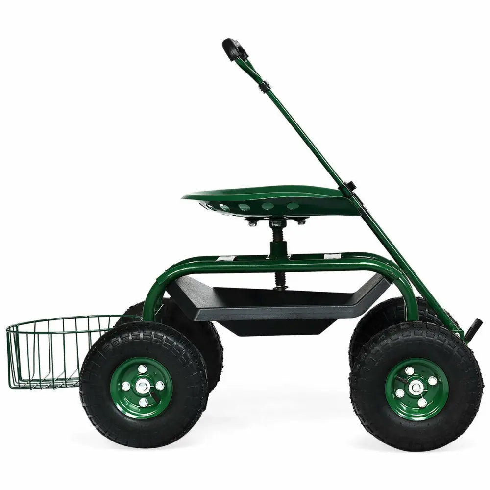 Heavy Duty Garden Cart with Tool Tray and 360 Swivel Seat-Green - Green - Garden Carts