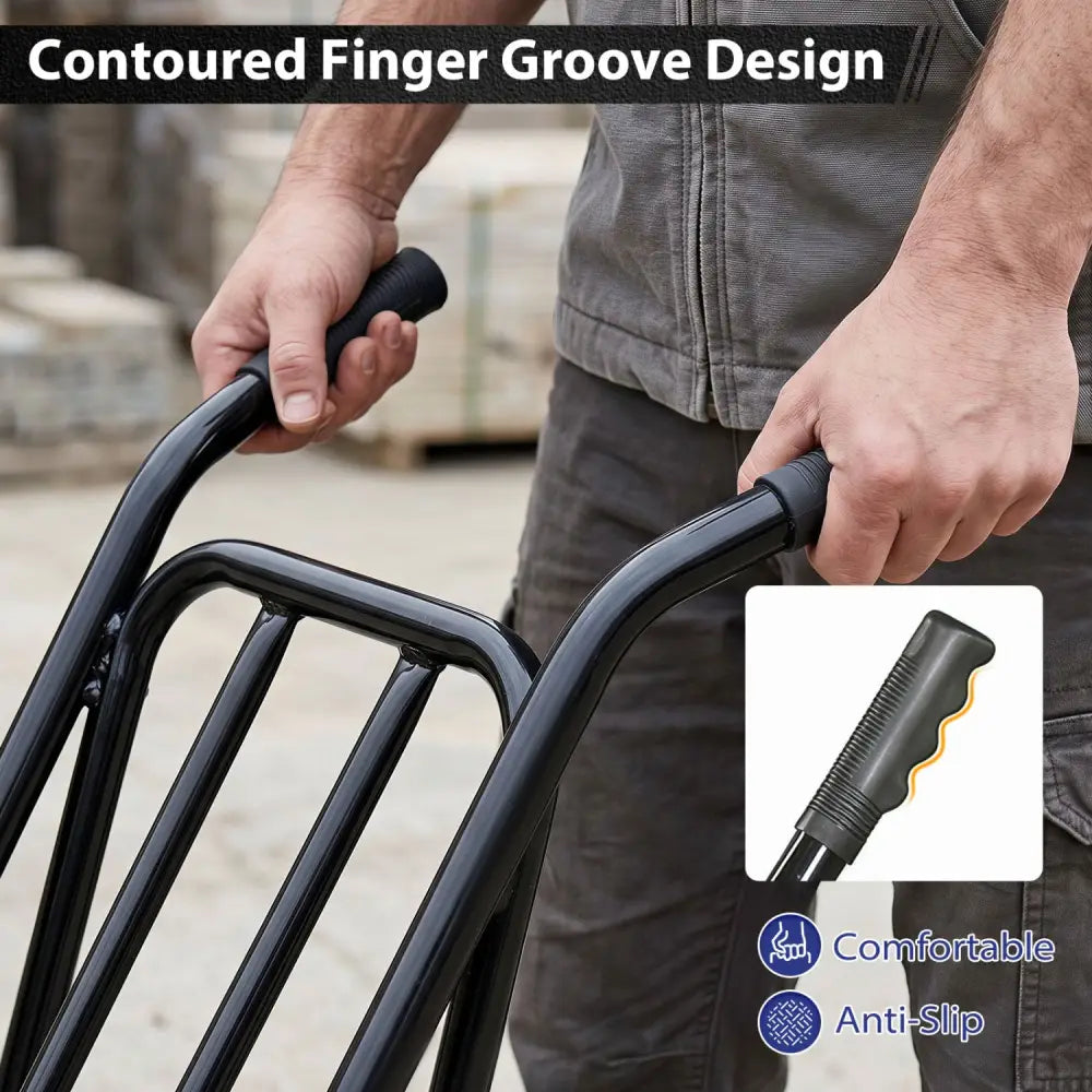 Heavy Duty Hand Truck Dolly with Dual Foldable Nose Plates-Black - Black - Garages