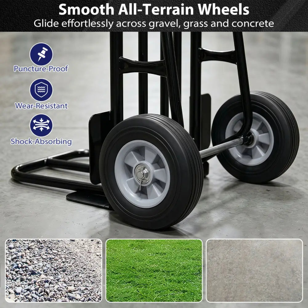 Heavy Duty Hand Truck Dolly with Dual Foldable Nose Plates-Black - Black - Garages