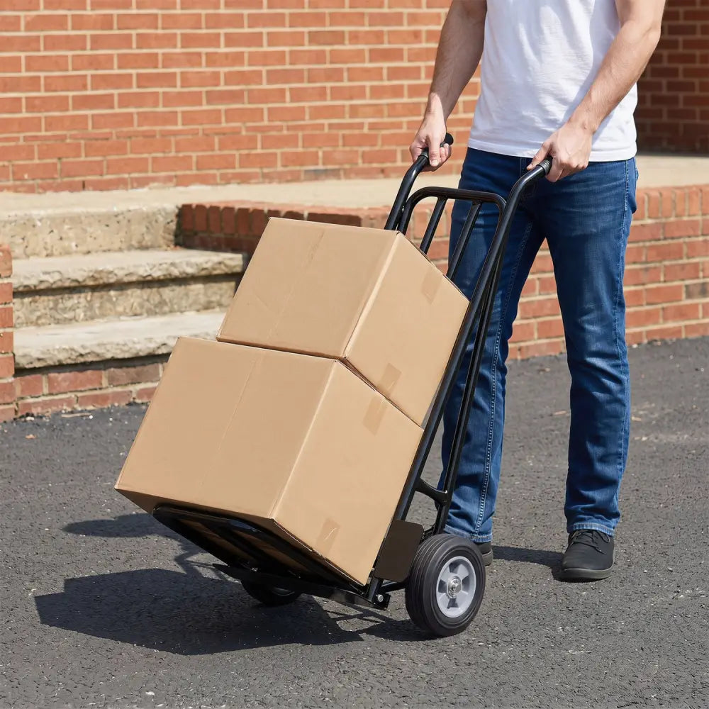 Heavy Duty Hand Truck Dolly with Dual Foldable Nose Plates-Black - Black - Garages