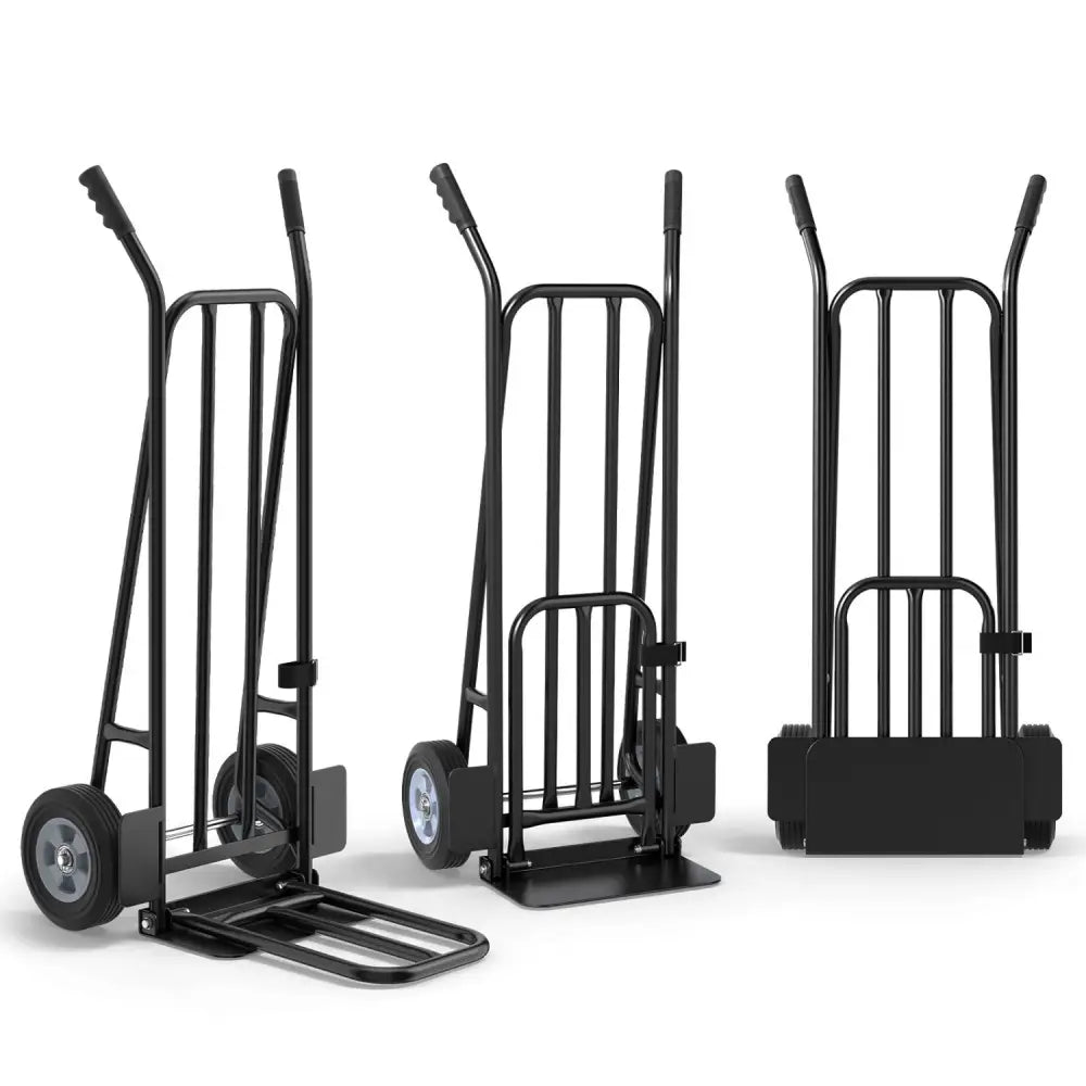 Heavy Duty Hand Truck Dolly with Dual Foldable Nose Plates-Black - Black - Garages