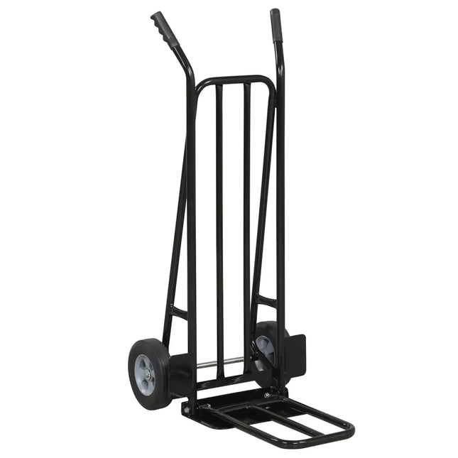 Heavy Duty Hand Truck Dolly with Dual Foldable Nose Plates-Black - Black - Garages