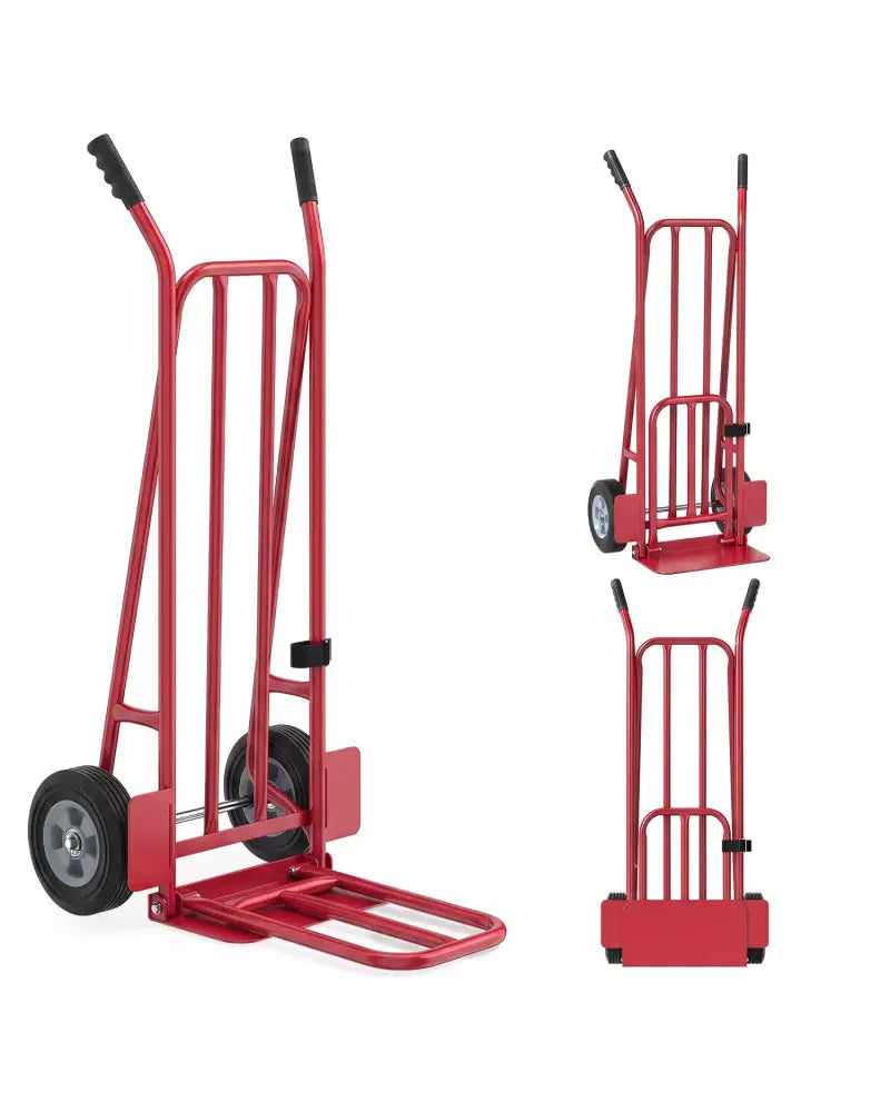 Heavy Duty Hand Truck Dolly with Dual Foldable Nose Plates-Red - Red - Garages